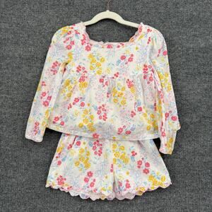 Joie Girls Shorts Set Size 4 Multicolor Floral Cotton Swiss Dot Scalloped Lined